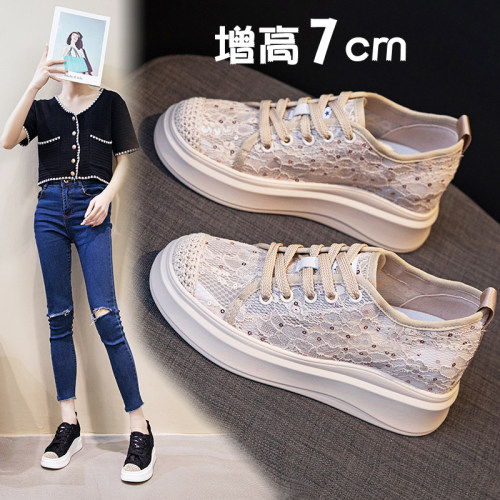 系带渔夫鞋女蕾丝内增高透气小码