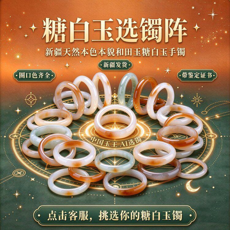 和田玉糖白玉手镯圈口齐全带证书