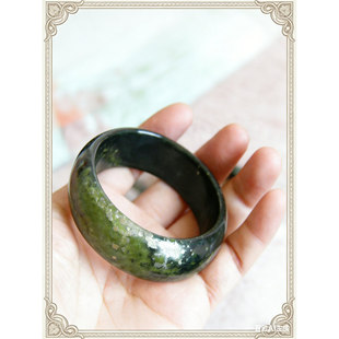 新疆和田玉金星墨玉籽料手镯 黑碧玉绿墨翠色墨玉镯子满天星洒金