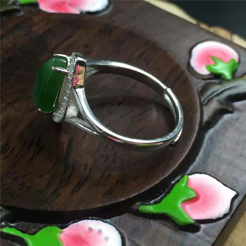 活口可调节指环银镶玉