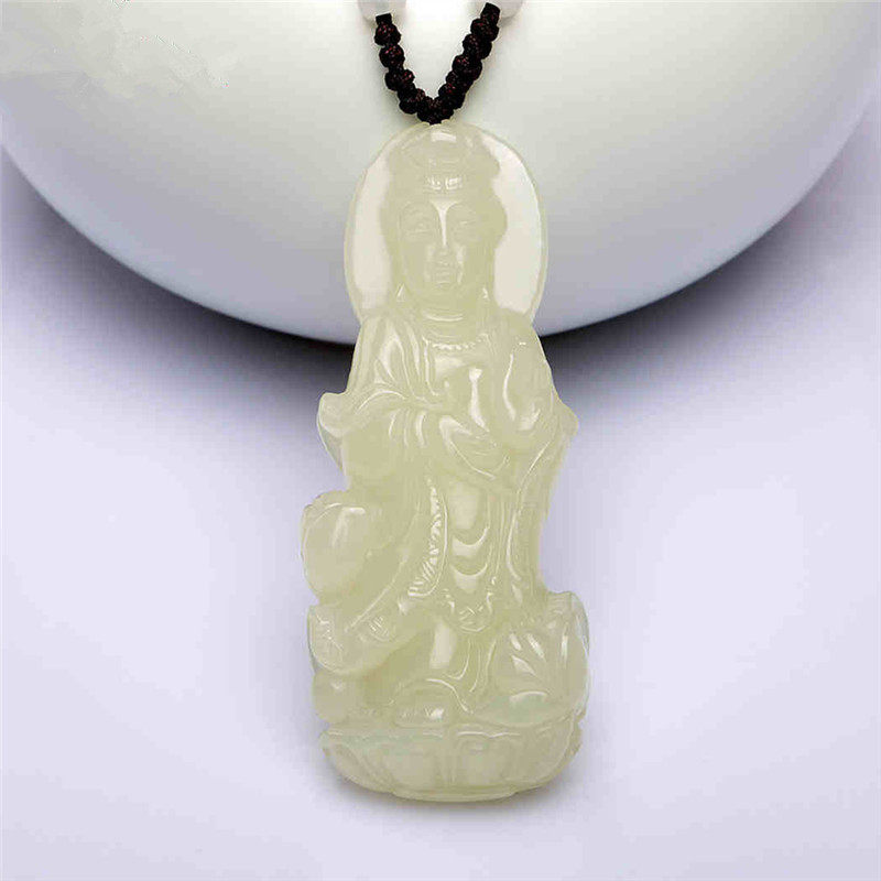 厂家直销新疆和田白玉观音吊坠保平安男款玉器挂件保真带证书A货