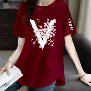 遮屁股上衣半袖 中长款 体桖潮 t恤女宽松大码 清仓捡漏中老年短袖