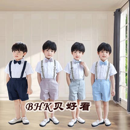 儿童礼服夏短袖背带裤套装周岁花童主持儿童节幼儿园毕业演出摄影