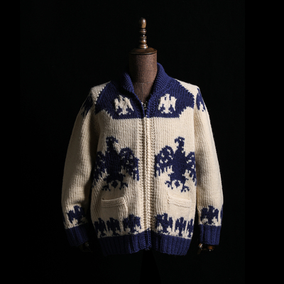 GIZEMO 复古手工织造 粗针重磅拉链COWICHAN毛衣 印第安风格雷鸟