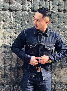 GIZEMO日本冈山面料原色赤耳丹宁夹克 vintage复古type3牛仔外套