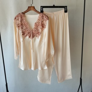 舒适桑蚕丝高端大气上档次睡衣套装 真丝素绉缎5分袖两件套家居服