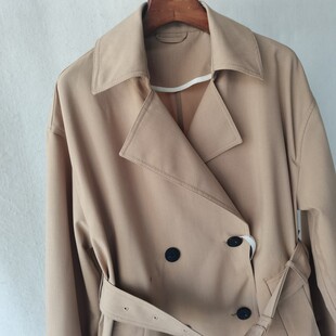 春秋新款真丝羊毛双排扣高级感洋气系带英伦时髦风衣露珠长袖外套