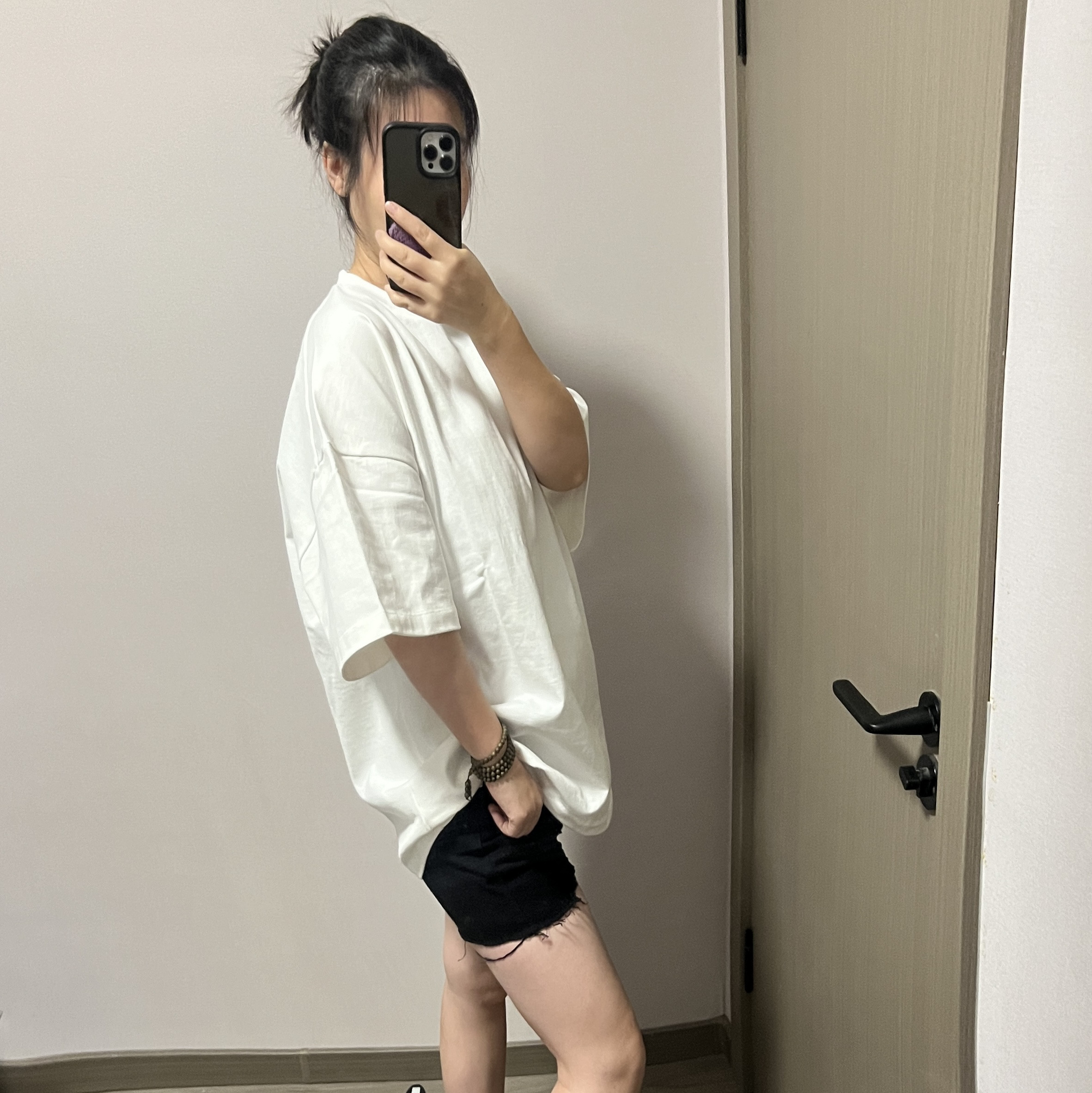 圆领大廓型全棉女士t恤上衣极简黑色白色气质款宽松纯色中长款