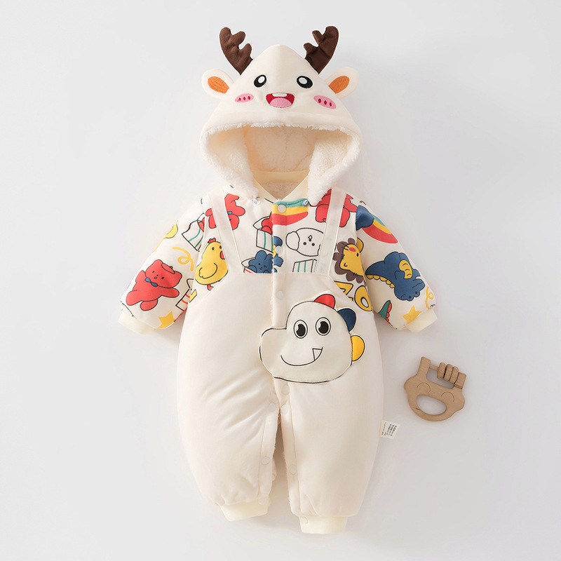 婴儿棉服冬款连帽哈衣加绒加厚