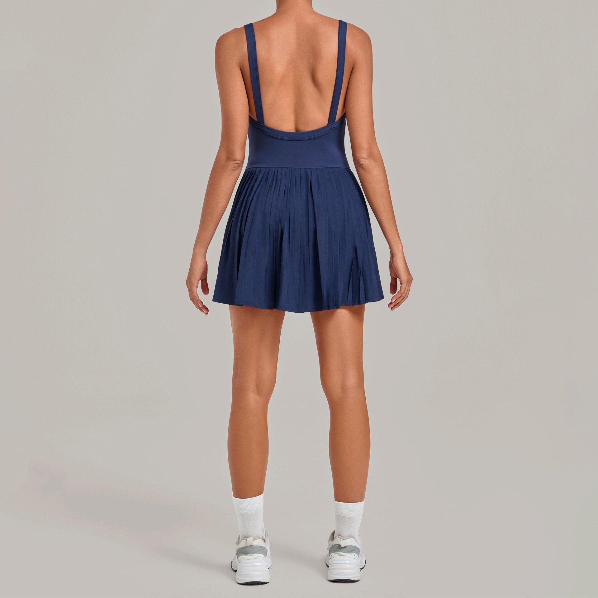 夏季宽肩带吊带连体瑜伽服带胸垫一体式运动连体裙带内衬网球裙女