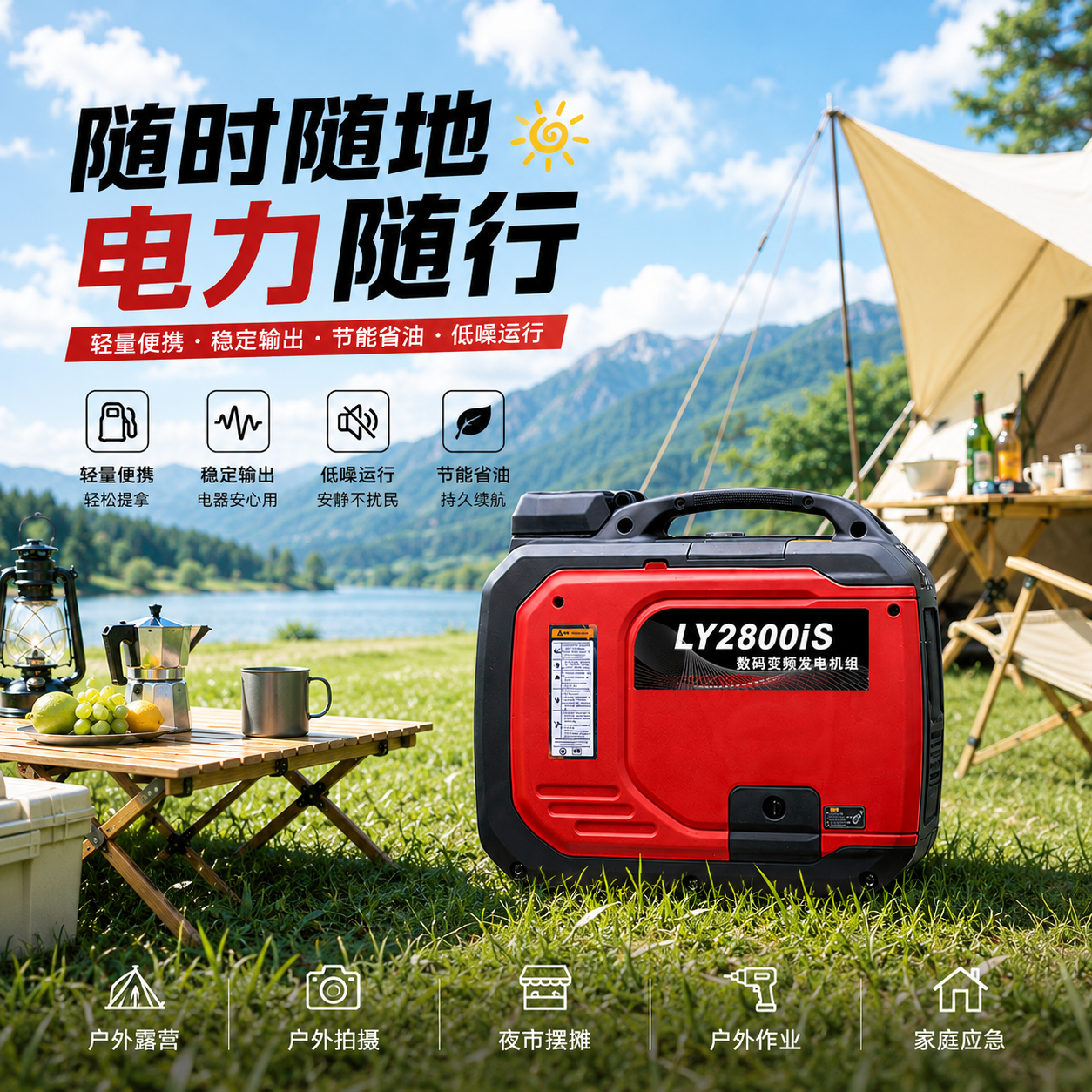 静音设计汽油变频数码发电机220V户外小型便携野营摆摊大功率家用