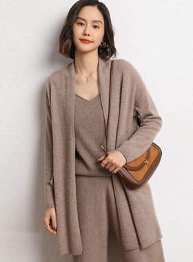 极简风宽松山羊绒针织开衫女长袖