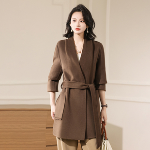 高端轻奢秋冬新款100%纯羊毛短款毛呢外套女韩版宽松系带高端上衣