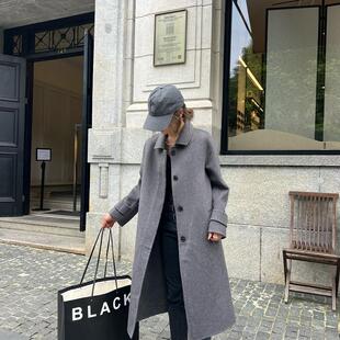 羊范高端气质POLO领山 羊绒大衣女秋冬加厚中长款后开叉双面呢