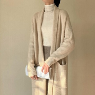羊范重磅高级感100%羊毛开衫大衣外套女秋冬中长款加厚慵懒风毛衣