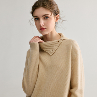 2025秋冬新款 100%纯山羊绒针织毛衣女重磅加厚高领纽扣简约打底衫