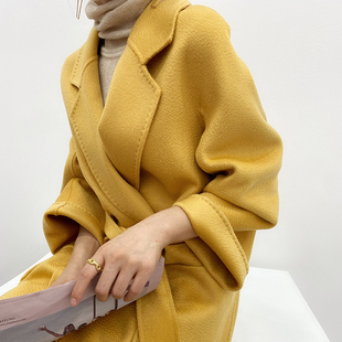 羊范秋冬新款纯羊毛大衣女洋气水波纹睡袍款毛呢外套韩版中长外搭