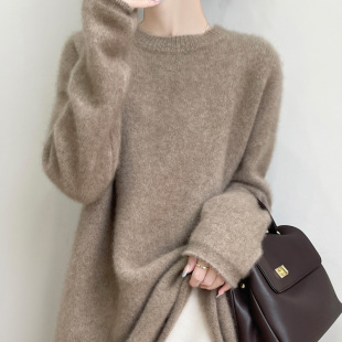 羊范秋冬加厚100%羊毛衫女纯色简约圆领套头毛衣韩版卷边百搭打底