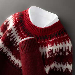 羊范高奢好物~LP新年款baby纯山羊绒针织衫男圆领费尔岛加厚毛衣