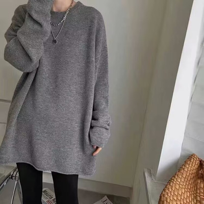 羊范羊毛套头圆领纯色针织衫女