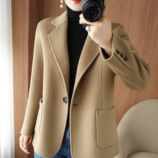 羊范双面呢大衣西装女修身100纯羊毛短款双面羊毛正装外套呢子春