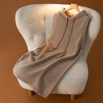 羊范连帽马甲羊毛帽衫