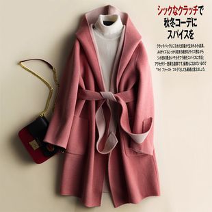 羊范2024秋冬新款羊驼绒大衣女连帽短款宽松两面穿百搭羊毛外套