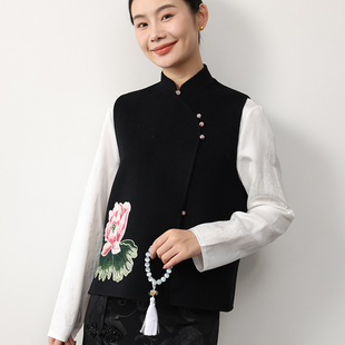 羊范新中式国风刺绣山羊绒马甲女高端毛呢坎肩秋冬气质款羊毛背心