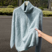 人手一件 毛衣 女半拉链拉绒长袖 秋冬新款 100%纯山羊绒针织套头衫