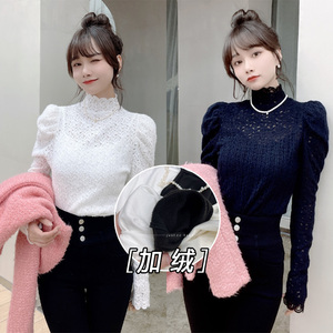 卡卡女装官方旗舰正品茶会名媛高领蕾丝上衣打底衫加绒吊带两件套