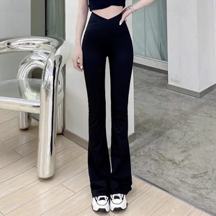 卡卡女装官方旗舰正品收腹提臀喇叭鲨鱼裤交叉腰微喇裤外穿瑜伽裤