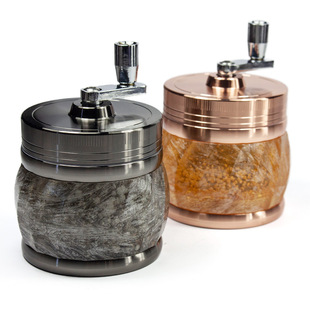 跨境大肚容量磨烟器手摇烟草复古纹路亚克力锌合金研磨器Grinder