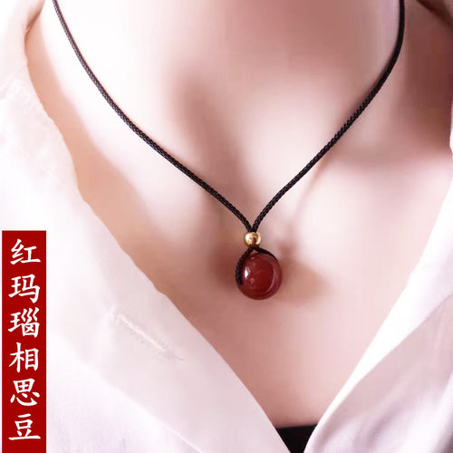 红玛瑙相思豆项链锁骨链