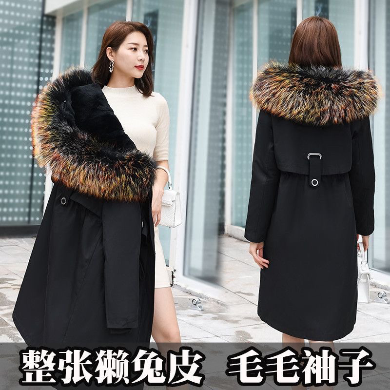 派克服女2026新款真毛连帽可拆卸真獭兔毛中长款冬季皮草大衣外套