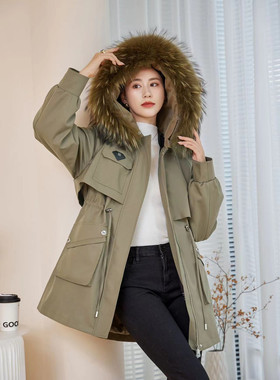 真毛派克服女2025年新款爆冬季中长款加厚獭兔毛内胆可拆皮草外套