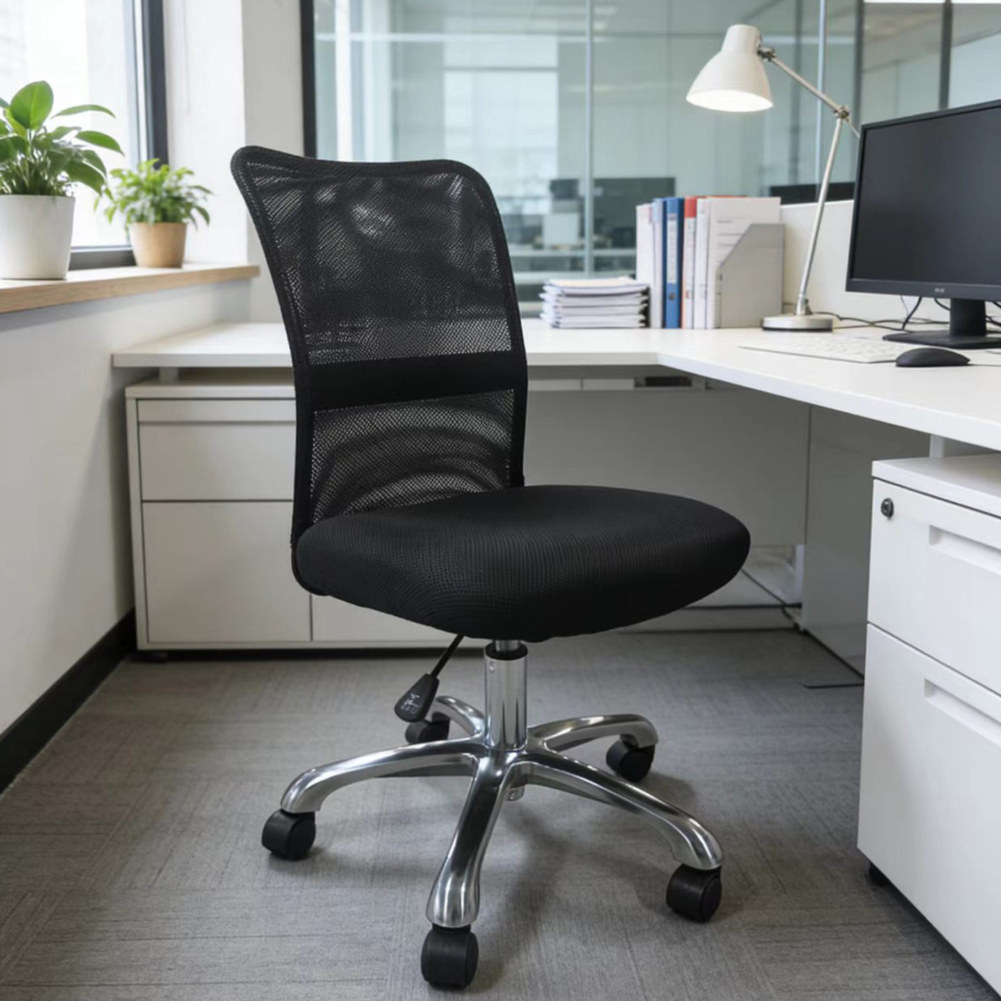 网布电脑椅升降旋转久坐工作无扶手家用书房小型简约靠背办公椅子