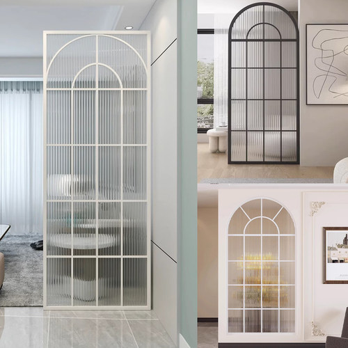 法式中古风拱形玻璃半墙屏风入户门铁艺隔断美式窗奶油风室内隔断