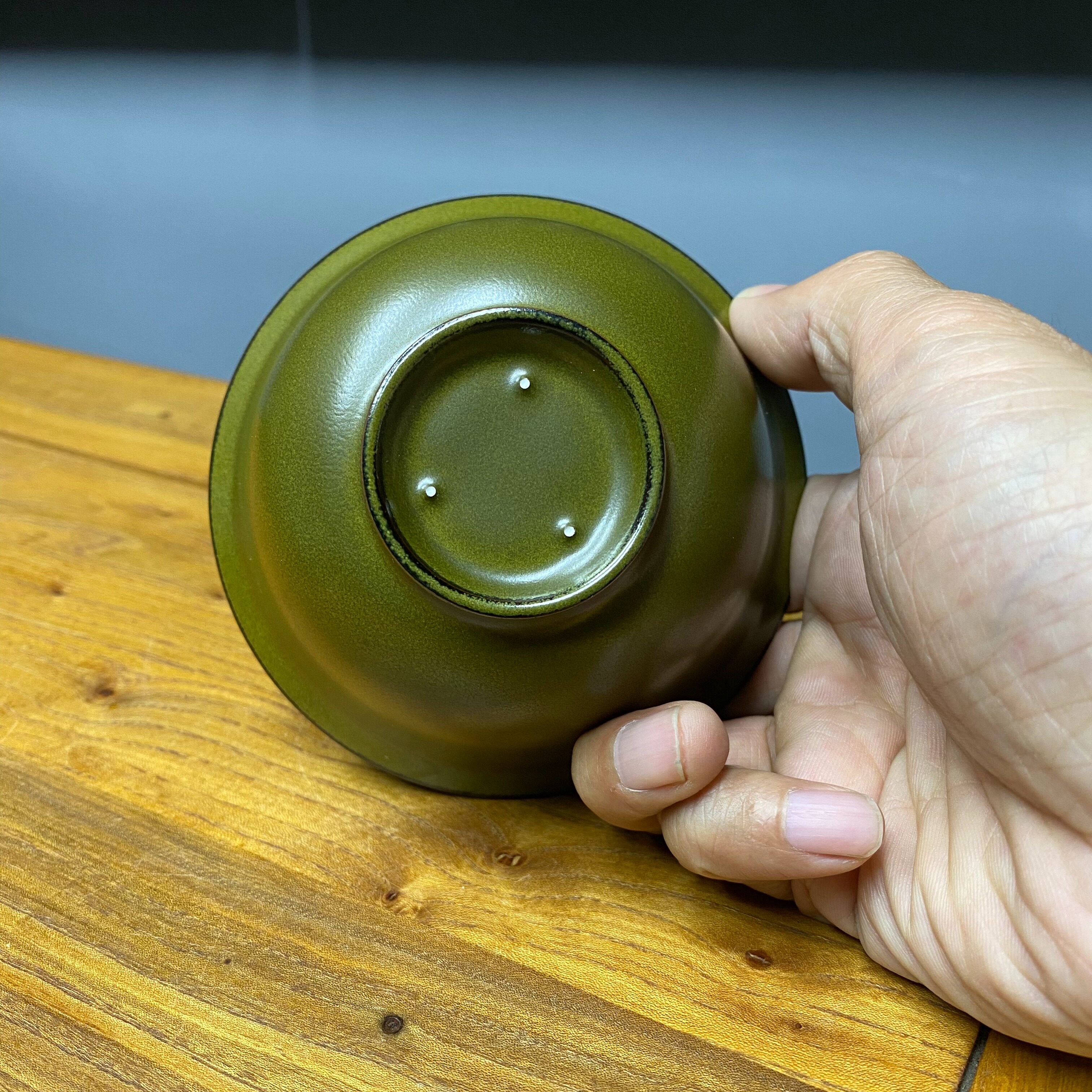 原矿原釉支钉手工茶叶末元宝盖碗