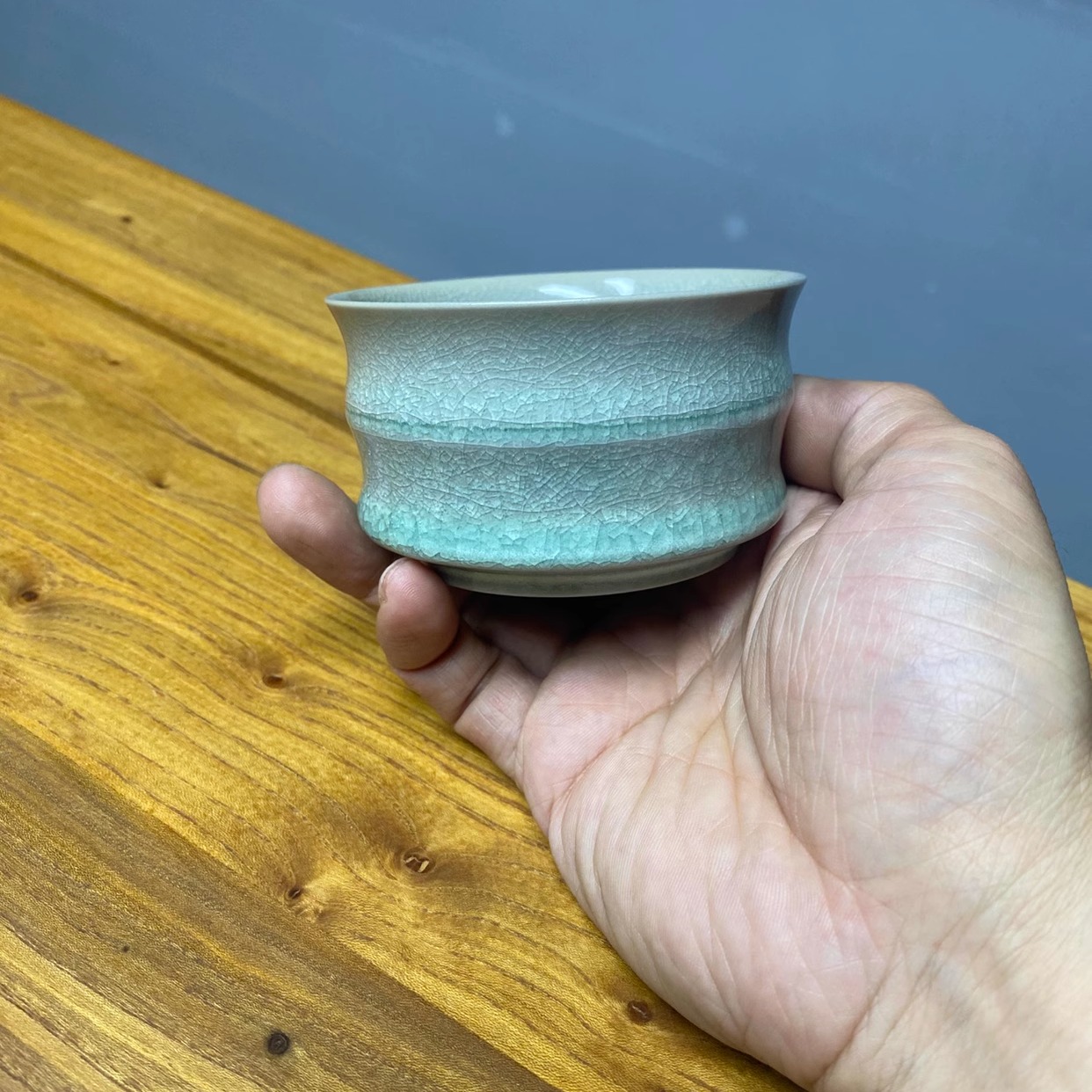 正宗汝窑汝瓷中式仿古竹节杯收藏