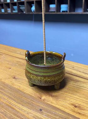 原产地汝瓷汝窑茶叶末釉冲耳三足香炉熏香炉线香香插香盘炉具器