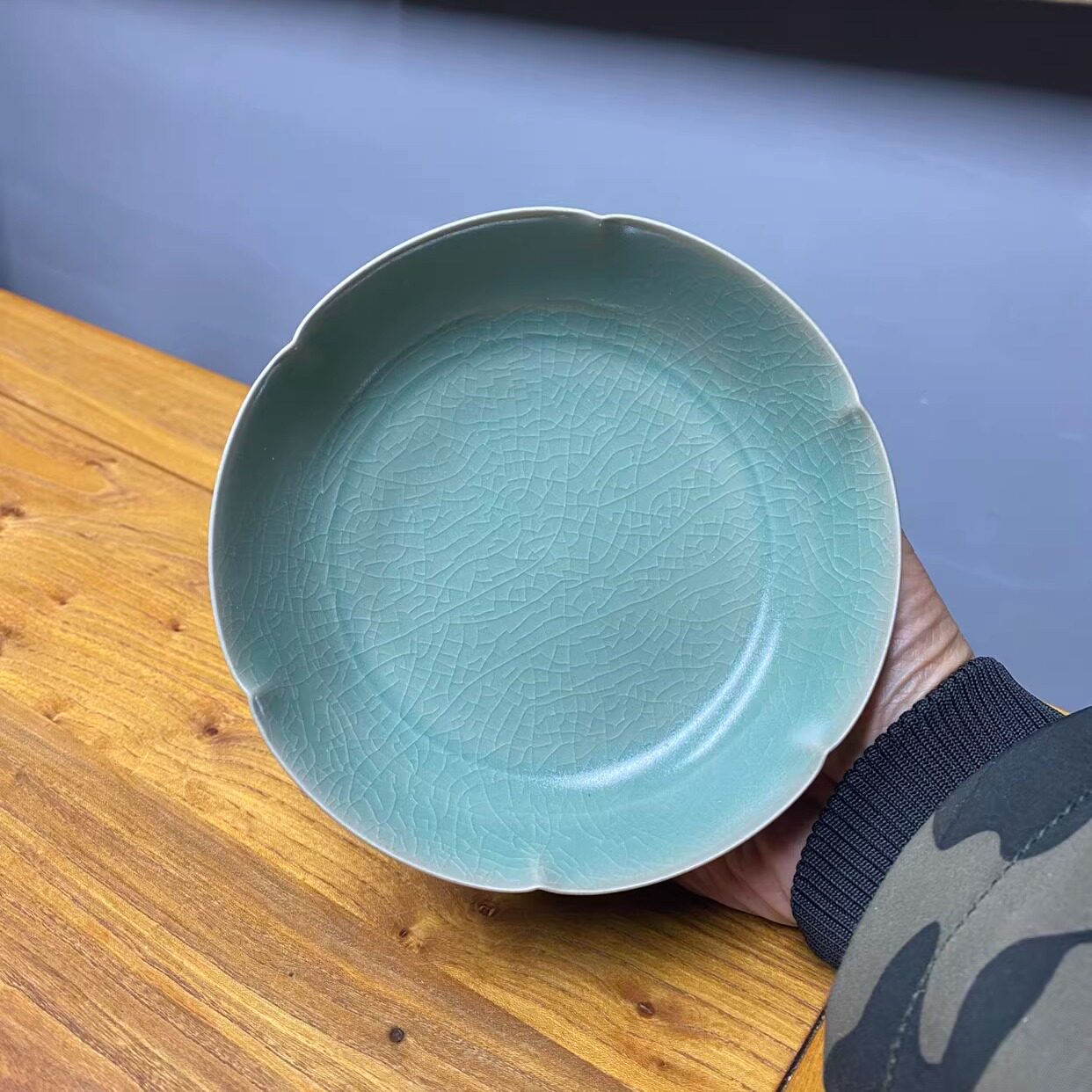 宋式审美汝瓷汝窑仿古豆绿张公巷釉手工葵口洗盘紫砂壶壶承干泡台