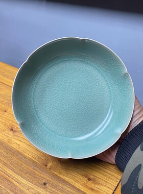 宋式审美汝瓷汝窑仿古豆绿张公巷釉手工葵口洗盘紫砂壶壶承干泡台
