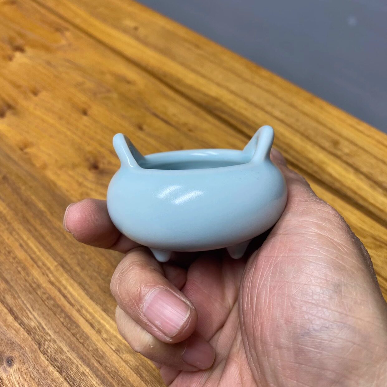 汝窑汝瓷仿古月白手把件塔香香炉