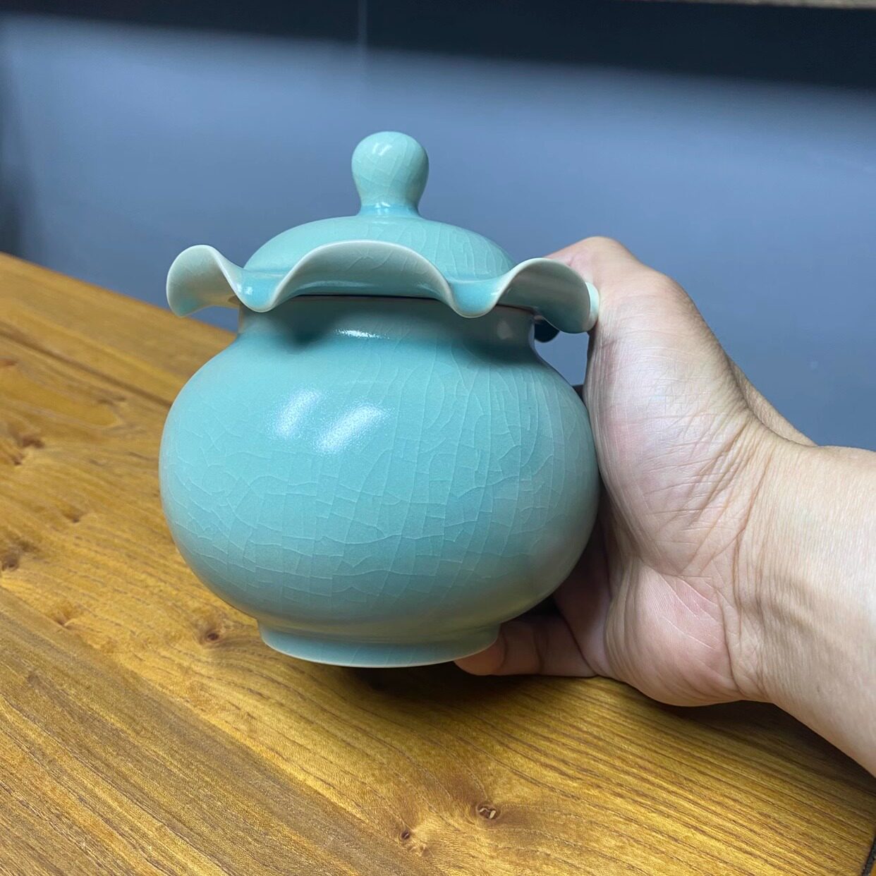 汝窑汝瓷仿古釉开片可养茶叶罐密封罐醒茶罐全手工陶瓷茶道零配件