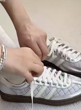 阿迪达斯Handball Spezial小香风男女菱纹格银色德训鞋板鞋KJ0853