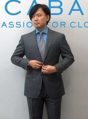 世佳宝SCABAL灰色条纹羊毛羊绒120s320g量身定做结婚高端西服套装