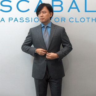 世佳宝SCABAL灰色条纹羊毛羊绒120s320g量身定做结婚高端西服套装