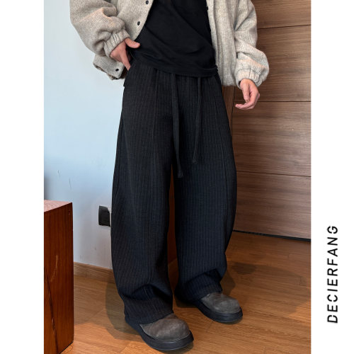 2025秋冬新款云感竖条纹休闲裤男潮牌宽松百搭直筒阔腿长裤