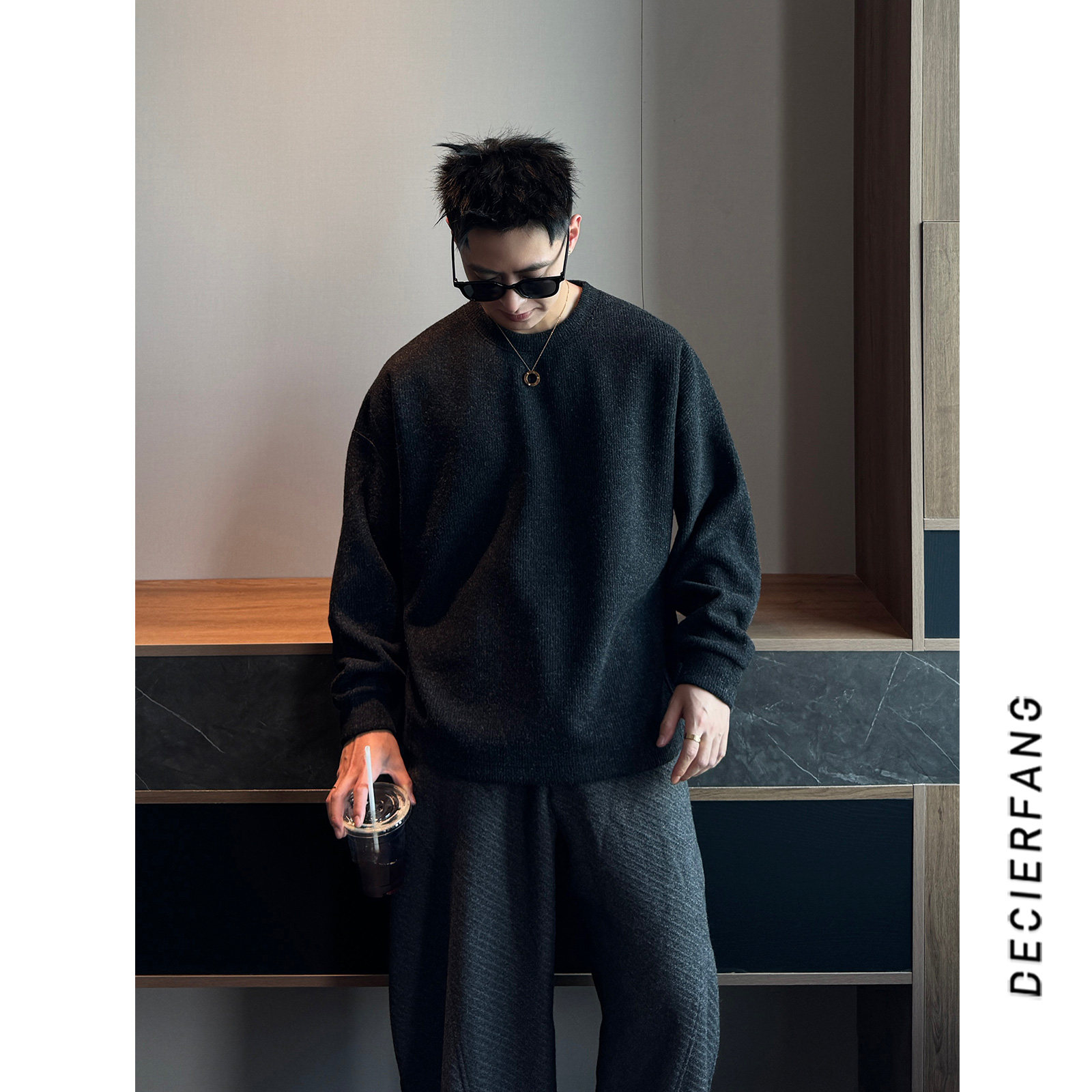 DF 25ss圆领肌理感长袖卫衣男士秋季韩版套头