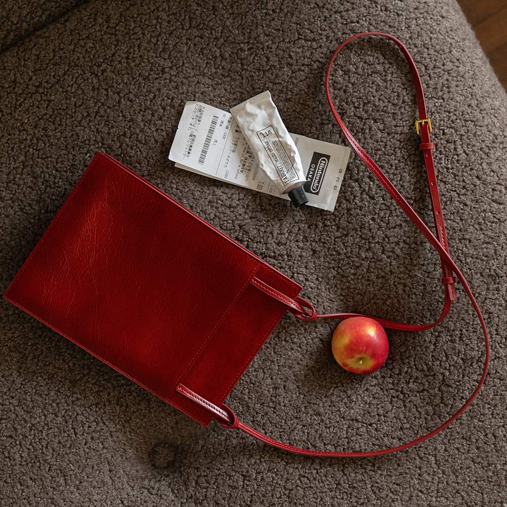 monkeypocket油蜡牛皮红色单肩包